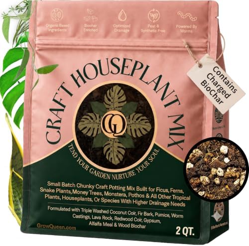 Craft Houseplant Potting Mix, Organic Indoor Potting Soil for House Plants, Chunky Well Draining Plant Soil for Pothos, Snake Plant & Tropical Plants, Peat Free, 2 Quart by GrowQueen