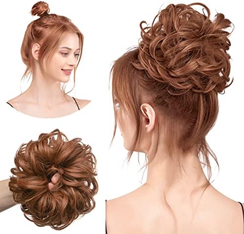 CJL HAIR Large Messy Bun Hair Piece Wavy Curly Scrunchies Synthetic Chignon Ponytail Hair Extensions Thick Updo Hairpieces for Women Light Auburn by CJLHAIR