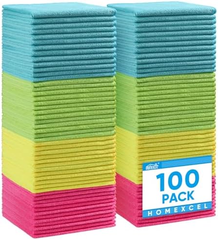 HOMEXCEL 100PK Microfiber Cleaning Cloth, Cleaning Rag for Home, 11.5x11.5 by HOMEXCEL