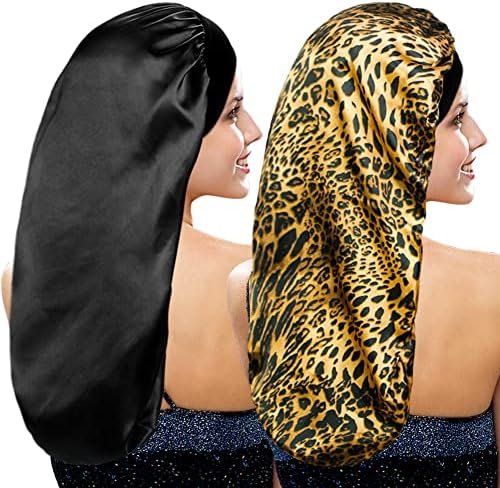 2 Pieces Long Silky Satin Sleep Bonnet for Curly Hair, Long Dreadlocks and Braids Hair Bonnets for Hair Care by YOHITOP