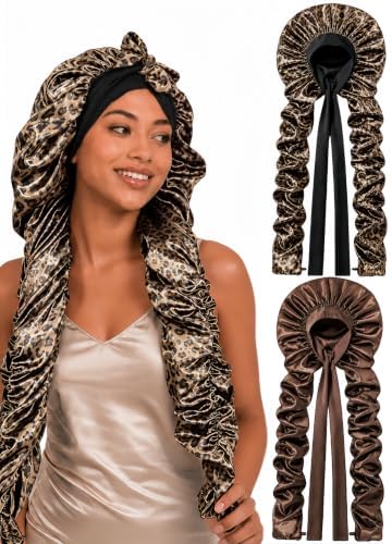 Double Layer Slik Like Satin Bonnet, 33-43" XXL Bonnet for Braids Long Hair by Kemispary