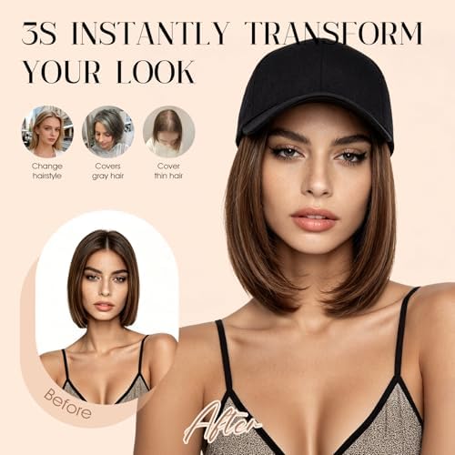 Rich Choices Hat Wigs for Women,Black Baseball Cap with Hair Extensions for Women,Short Bob Hairstyle Caps with Hair Attached Adjustable Baseball Cap Wig 6 Inch-Highlighted Honey Blonde Hair - Image 4