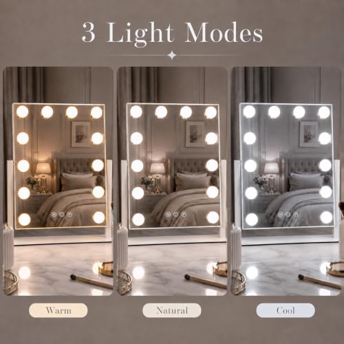 Vanity Mirror with Lights, Dimmable Desk Mirror, 12 Bulbs, 16.4'' x 13.1'' - Image 4