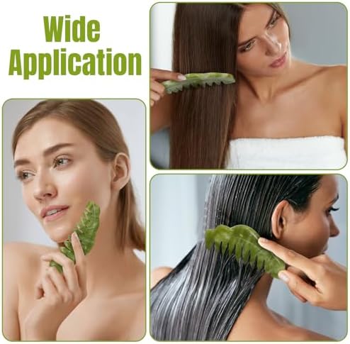 Geiserailie 2 Pcs Jade Combs Gua Sha Stone Scalp Massage Tool - Image 3