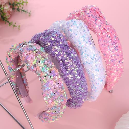 Sequin Headbands for Girls, 4 Pack Knotted Headband for Girls, Sparkly Girl Hair Bands Glitter Hair Accessories for Girl and Women,diademas para niñas - Image 2
