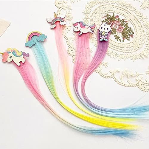 Ideal Swan 6pk Unicorn Hair Clips, Rainbow Extensions Accessories for Girls - Image 3