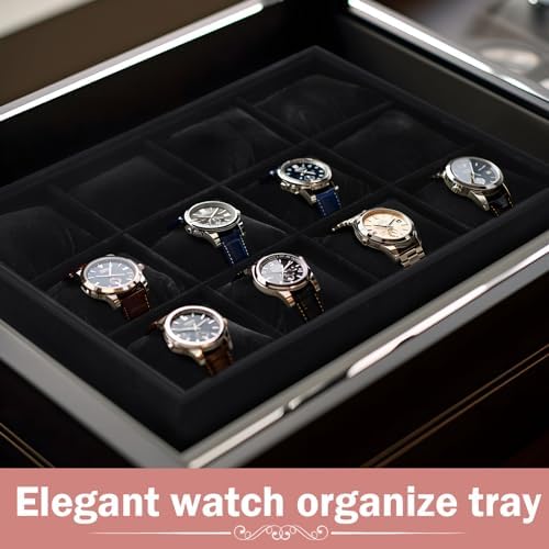 Sureio 3 Pack 12 Grid Watch Tray Organizer, with Bracelet Pillows Black - Image 4