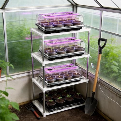 36 Pack 4 Inch Clear Plant Pots & 3 Pack 12 Cell Nursery Pot Trays with Humidity Dome and Growing Lights for Seed Starting, Germination, Seedling Propagation Plant Growing, Sturdy Gardening Kit 3 Sets - Image 7