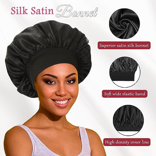 vidsel 2pcs Satin Sleep Bonnets for Women, Silk Hair Bonnet for Sleeping - Image 2
