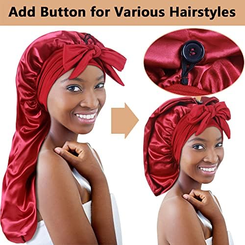 2pcs Long Satin Bonnets with Tie Band, Large Braid Bonnet Silky Hair Cap for Locs Women Sleeping, C - Image 3