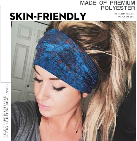 Olbye Wide Boho Headbands Floral Stretch Head Wraps Bohemian African Turban Hairbands Knotted Bandana Headband Yoga Running Head Scarfs Workout Hair Accessories for Women 4Pcs (Boho, 9.4 * 5.9'') - Image 6