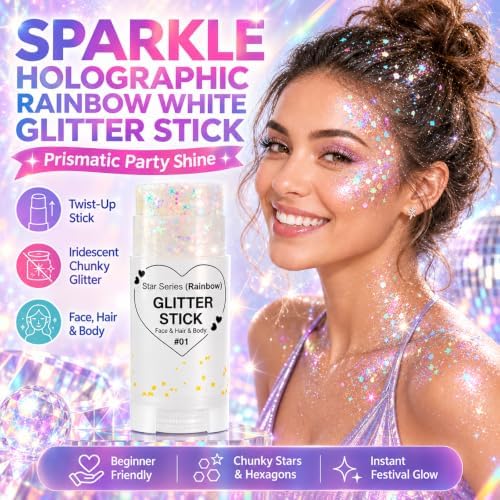 Go Ho Rainbow White Glitter Stick,Hair Face Body Shimmer for Women Kids - Image 5