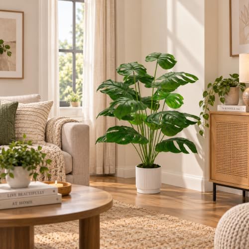 Der Rose 28" Fake Plants, Artificial Monstera Plants Indoor in White Pot - Image 5