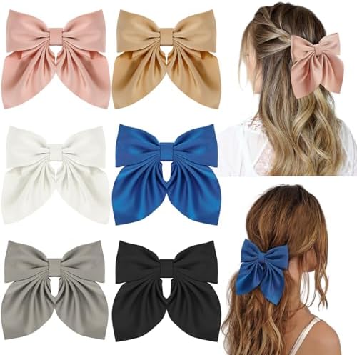 Seiolieliou 6Pcs Hair Bows for Women, Silky Satin Bow Hair Clips for Girls by Seiolieliou