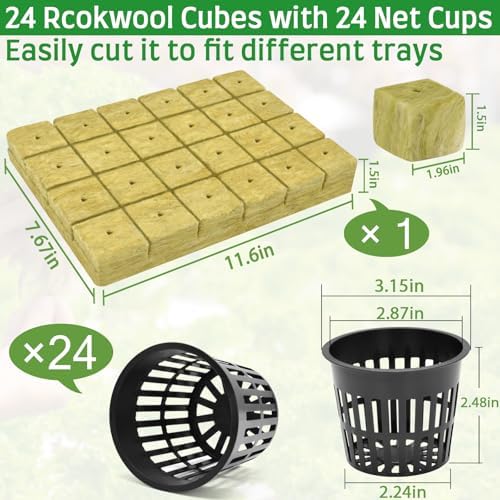 Halatool 24 x 2 Rockwool Cubes & 24 x 3 Net Cups Hydroponic Starter Kit - Image 2