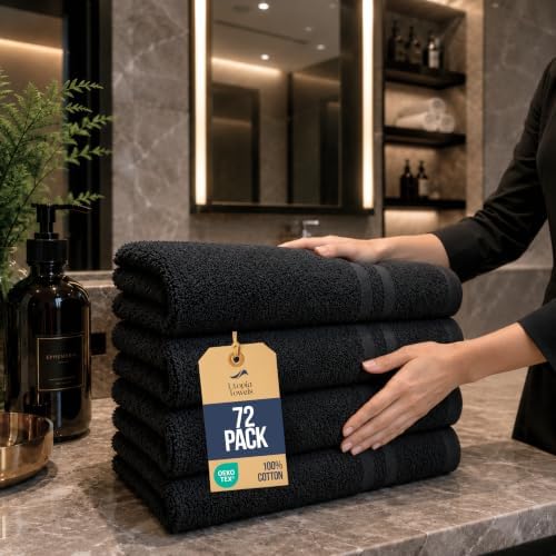 Bulk 72-Pack Professional-Grade Bleach Safe Salon Towels, 16" x 27", Black by UTOPIATOWELS