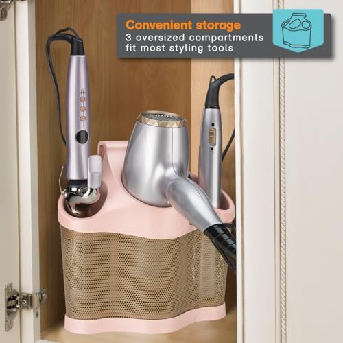 Polder Style Station, Hair Tool Organizer for Hair Dryer, Curling Iron, and Hair Straightener, Easy-to-Store Hair Styling Station, Blush and Bronze - Image 3