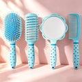 4 Pieces Hair Brush Set Detangling Hair Brush Hair Comb Set For Women Girls Gifts Cute Shaped Hair Combs Hair Brushes Handheld Mirror Sets Massage HairBrush with Air Cushion For Wet Dry Hair (Blue) by Lyaiwever