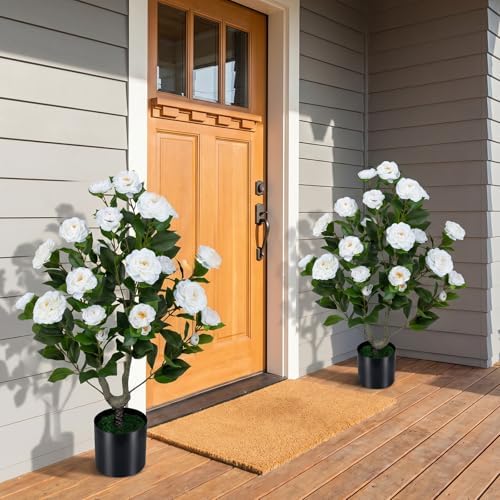 Goplus 35.5’’ Artificial Camellia Tree, Flower Plants Artificial Tree - Image 5