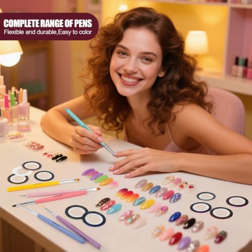 Artdone Nail Art Brushes 6PCS Double-ended Nail Art Brushes Kit Nail Art Gel Polish Liner Brushes Design Pen For Nail Drawing And Nail Paint Brushes Small Detail Brushes - Image 3