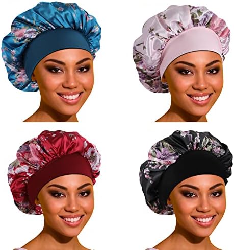 ROYBENS 4PCS Bonnets for Women for Curly Hair, Satin Bonnet for Sleeping by ROYBENS
