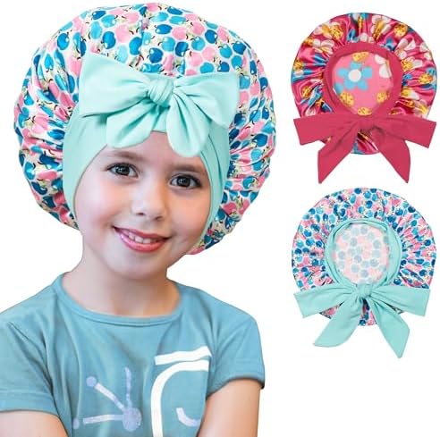 Silk Bonnet for Kids, Satin Hair Bonnet for Sleeping with Tie Band by choshion