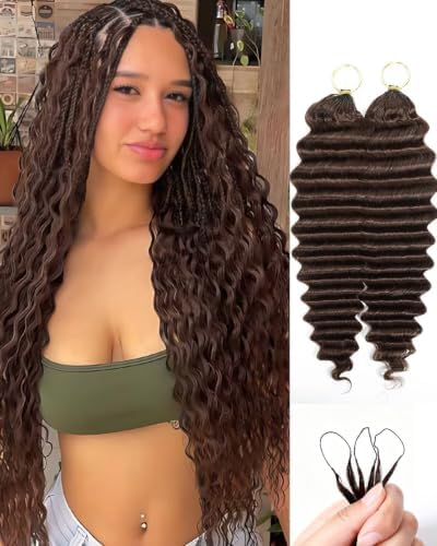 4# Chocolate Brown 18 Inch Human Crochet Hair for Black Women, Feather Crochet Extensions 110g 80 Strands, Resusable Miracle Look Hair Bundles Soft Lightweight Small Knots Deep Wave by VDZ100HumanHair