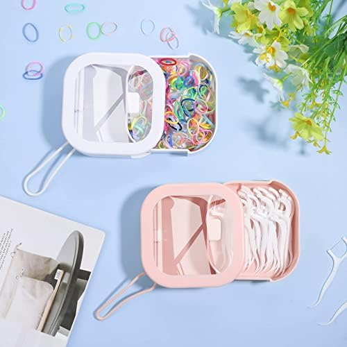 Prudiut Hair Tie Organizer 2 Pack, Portable Storage Box, Pink White - Image 4