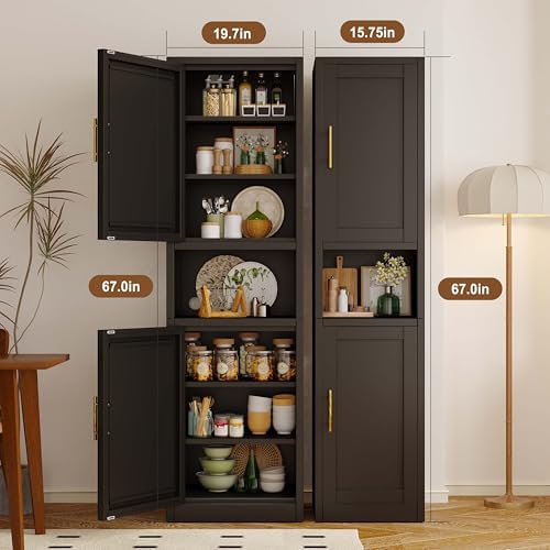 67" Tall Narrow Bathroom Storage Cabinet, Metal Pantry Cabinet, Black - Image 4