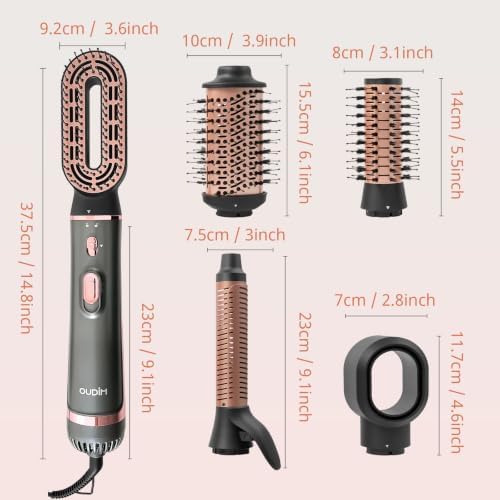 OUDIM 5-in-1 Hot Air Styler & Hair Dryer Brush, 1200W Ionic Multi-Styler for Fast Drying, Smooth Blowouts, Volumizing & Curling, 5 Attachments, 3 Heat Settings, Black/Rose Gold - Image 7