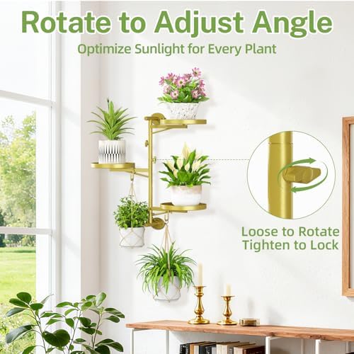 Wall Plant Holder, Rotating Floating Window Shelf, 3-Tier Gold - Image 2