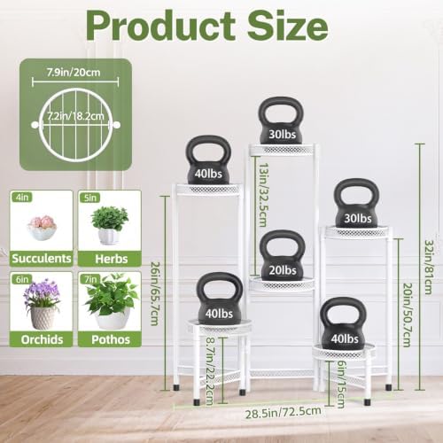 iDavosic.ly Plant Stand Indoor Outdoor, 6 Tier Iron Corner Shelf, White - Image 4
