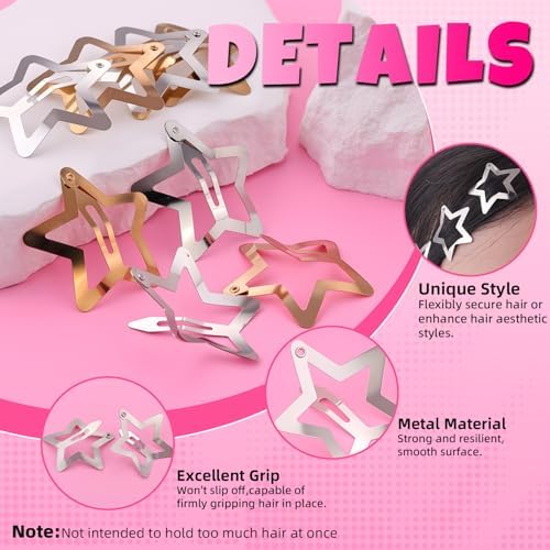 16 PCS Gold Silver Star Hair Clips Barrettes, 1.57 Inch Snap Y2K Hair Clips - Image 4