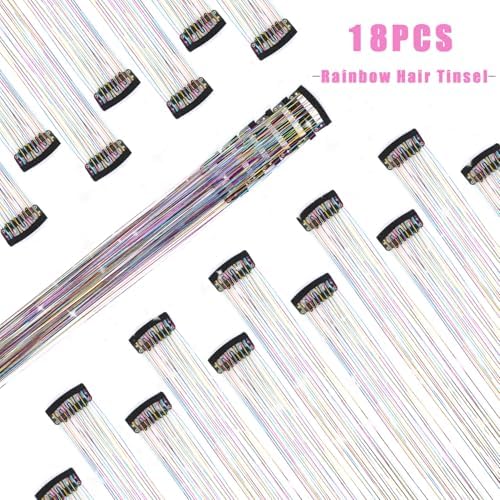 18Pcs Hair Tinsel Clip in, Tinsel Hair Extensions Rainbow Hair Tinsel Clips - Image 2
