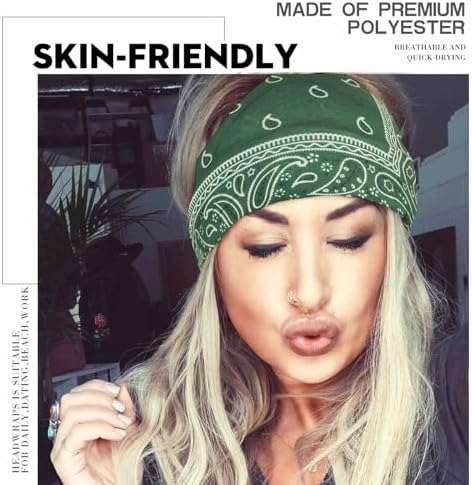 Olbye Wide Boho Headbands Floral Stretch Head Wraps Bohemian African Turban Hairbands Knotted Bandana Headband Yoga Running Head Scarfs Workout Hair Accessories for Women 4Pcs (Bohemian, 9.4 * 5.9'') - Image 6