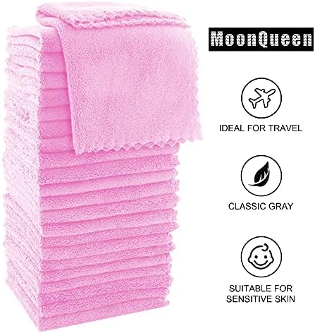 MOONQUEEN Ultra Soft Premium Washcloths Set - 12 x 12 inches - 24 Pack - Quick Drying - Highly Absorbent Coral Velvet Bathroom Wash Clothes - Use as Bath, Spa, Facial, Fingertip Towel (Frozen Berry) - Image 6
