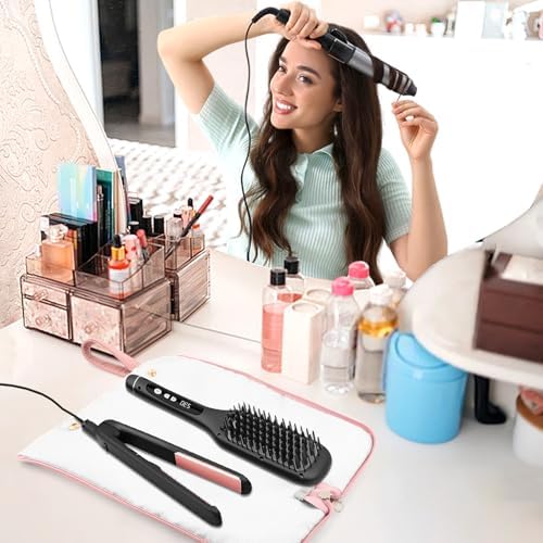 2-in-1 Heat-Resistant Hot Tool Travel Bag & Mat, Hanging Storage Pouch for Curling Iron, Flat Iron, Hair Straightener and Styling Tools (Pink) - Image 5