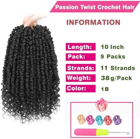 Passion Twist Crochet Hair for Black Women 10 Inch 9 Packds Spring Braids - Image 3