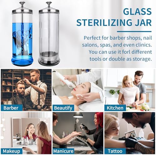 Disinfectant Sterilizer Glass Jar - Capacity 37 Oz Glass with Removable Strainer Tray for Cleaning, Storage & Organization of Manicure Nail Tools & Barber Salon Supplies - Image 6