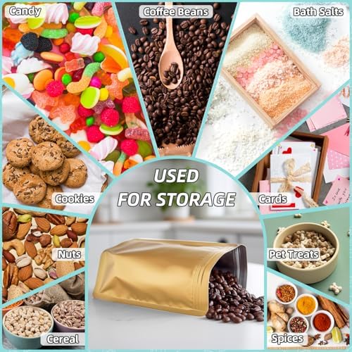 FUNFERY Stand Up Mylar Resealable Bags for Food Storage-Gold 4x6 inch - Image 4