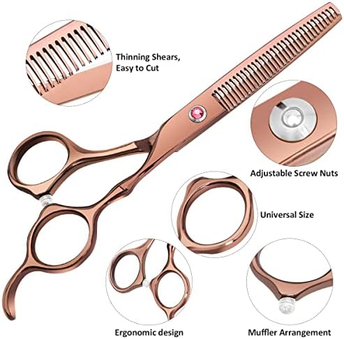Professional Hair Cutting Scissors Sets Stainless Steel Barber Hairdressing Scissors Multifunctional Salon Thinning Scissors Straight Shears Tools Gifts for Mom Dad and Friends (Brown) - Image 3