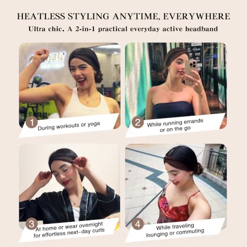 2-in-1 Heatless Curling Headband for Women & Flexible Curling Rods for Heatless Curls Overnight Heatless Hair Curlers No Heat Damage, Stretchy Fabric Headbands for Curly Long Hair, Sleep Gym Workout - Image 6