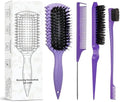 Curl Defining Brush with 3 Pcs Slick Back Hair Set Bristle Edge Control Teasing Comb, For Combing and Shaping in All Hairstyles to Reduce Pulling (Purple) by Unknown