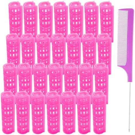 28PCS Plastic Hair Rollers Set 1.5cm/0.6in Heatless Hair Rollers Hair Curlers Snap on Rollers Self Grip Rollers Hairdressing Curlers Tools for DIY Hairdressing Hair Salon(pink) by MOODKEYbrand