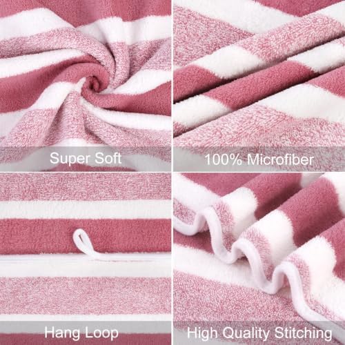 JML Bath Towels, 2 Pack, 27x55 in, Microfiber, Stripe Pink - Image 2