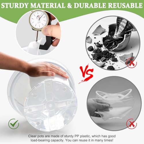 10 Pack 10 Inch Clear Nursery Pots with Saucers, Transparent Sturdy Plastic Plant Pots, Large Gardening Pots with Drainage Hole, Planting Starter Pot for Indoor Outdoor Flowers Herbs Vegetables - Image 4