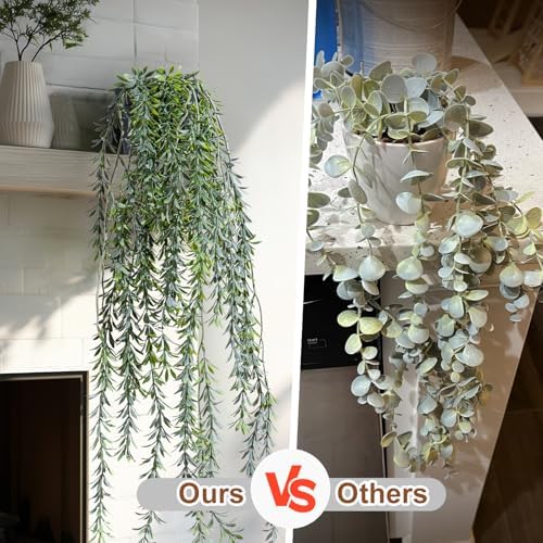 Artificial Hanging Plant 2 Pcs Faux Plant Ivy Vine Faux Eucalyptus Vines Fake Potted Greenery for Wall Living Room Home Shelf Office Bathroom Outdoor Indoor Decor (Type 5) - Image 3