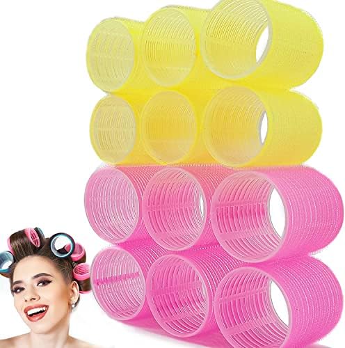 Jumbo Hair Rollers Sets, 12 Pcs Self Grip Salon Hair Dressing Curlers, Jumbo Large Rollers for Long Short Hair, DIY Curly Hairstyle for Women, Colors May Vary (6XJumbo+6XLarge) by BESSEEK