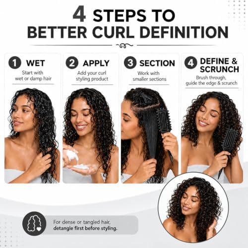 Curly Hair Brush Candybrush Curl Defining Brush for Detangling Shaping and Defining Curls for Women, Men, Wet & Dry Hair (Black) - Image 4