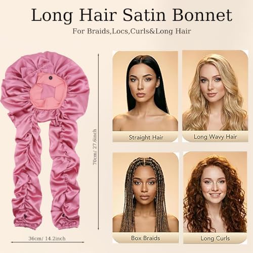 Long Satin Bonnet for Braids Silky Hair Bonnets for Sleeping Women - Image 2